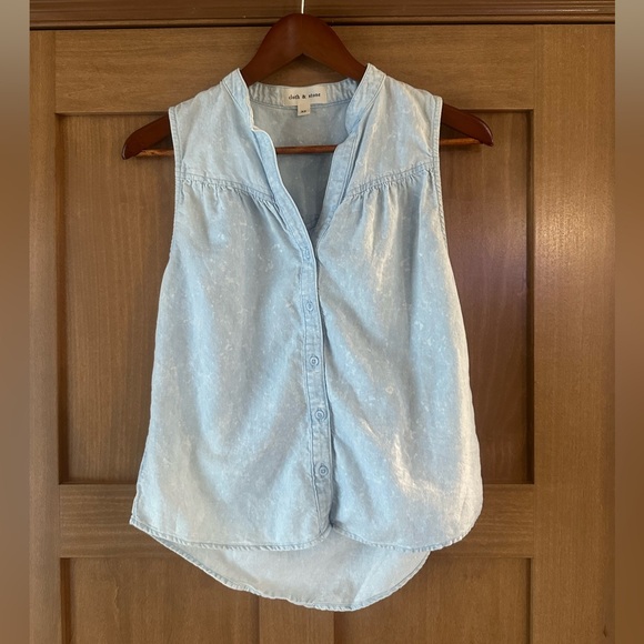 Anthropologie Tops - Anthropologie Cloth & Stone Seamed Denim Linen Blend Tank Shirt XS